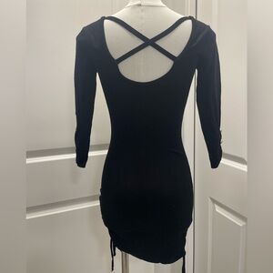 GUESS Stretch Bodycon Dress – Open Back, Ruched Hem | XS